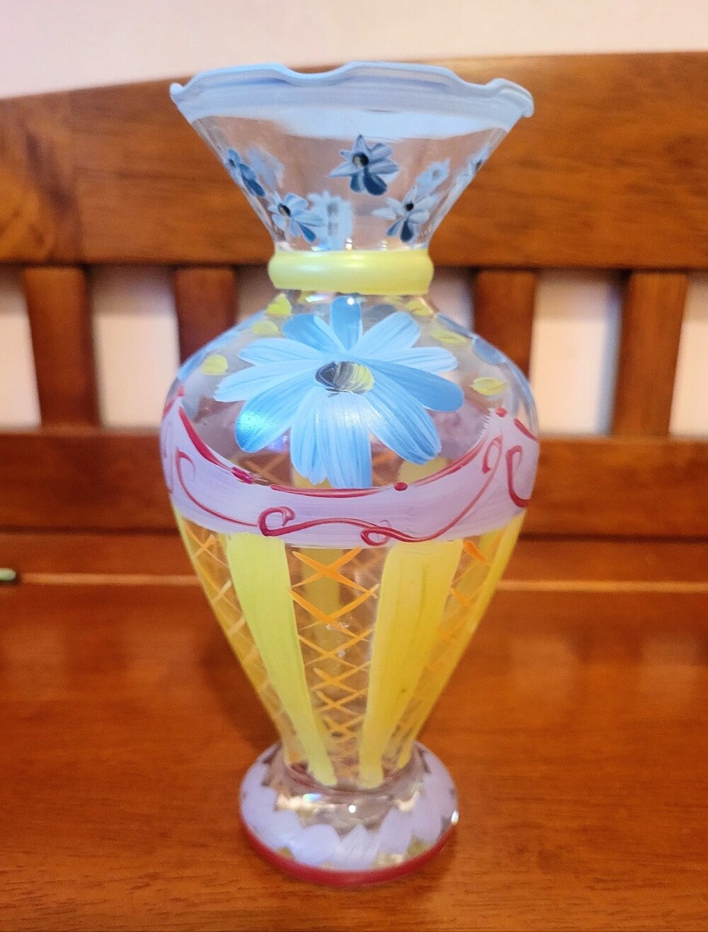 Tracy Porter Hand-Painted Blue Cosmos Bud Vase, Glass Multi Floral 6.5", Vintage